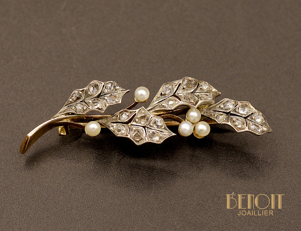 Broche Feuillage Perles Fines et Diamants - Image 2