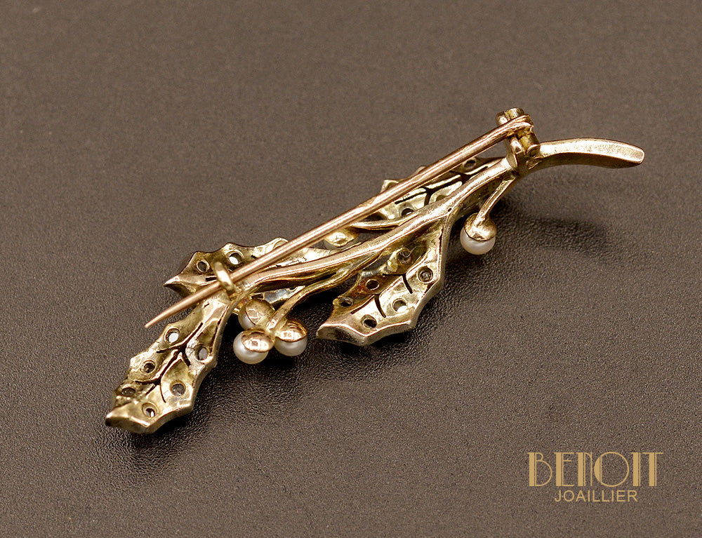 Broche Feuillage Perles Fines et Diamants - Image 3