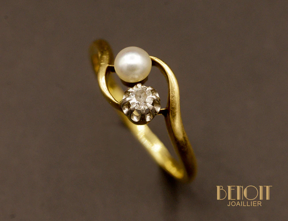 Toi et Moi Ancien Perle Fine et Diamant - Image 3
