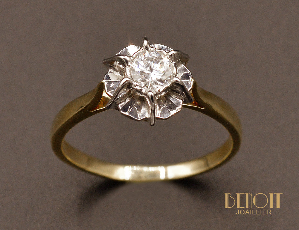 Solitaire Ancien Or Blanc et Diamant - Image 2