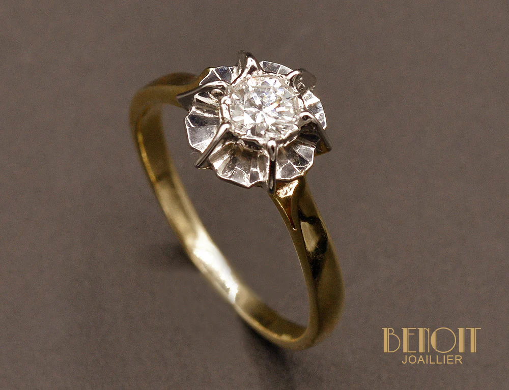 Solitaire Ancien Or Blanc et Diamant - Image 3