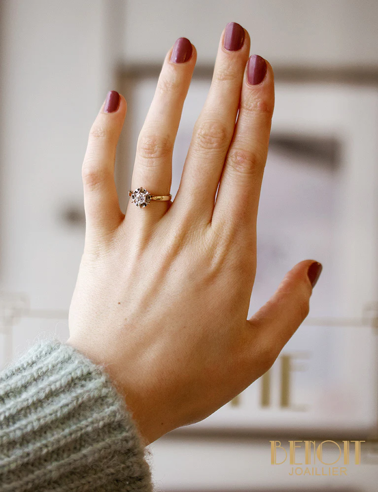 Solitaire Ancien Or Blanc et Diamant - Image 6
