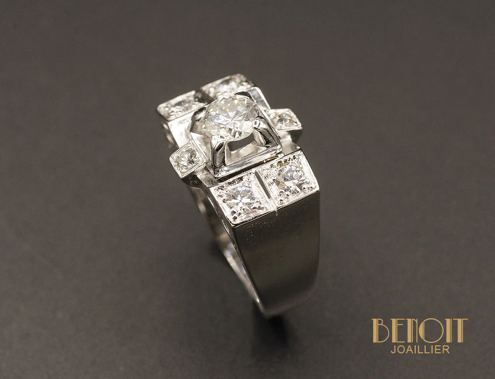 Bague Tank Art Déco Platine Diamants - Image 3