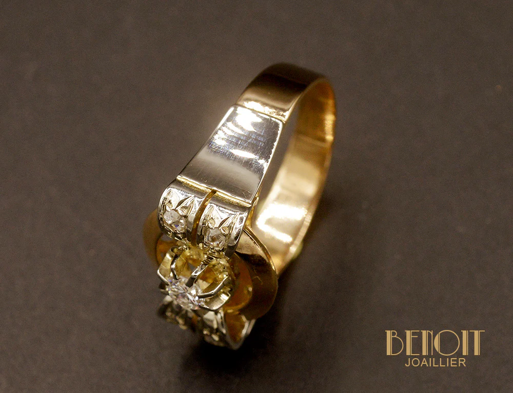 Bague Art Déco Or rose et Diamants - Image 4