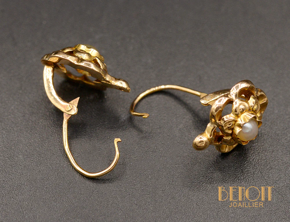 Paire de Dormeuses Or Rose et Perle-fines - Image 3