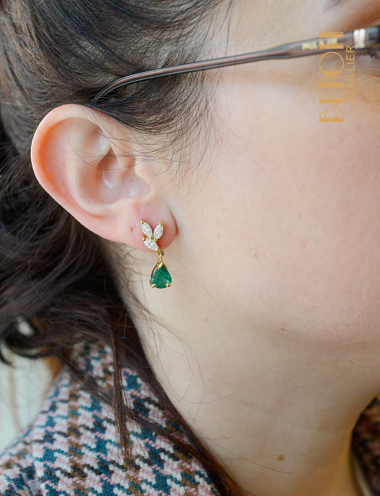 Boucles d'Oreilles Diamants Emeraudes - Image 3