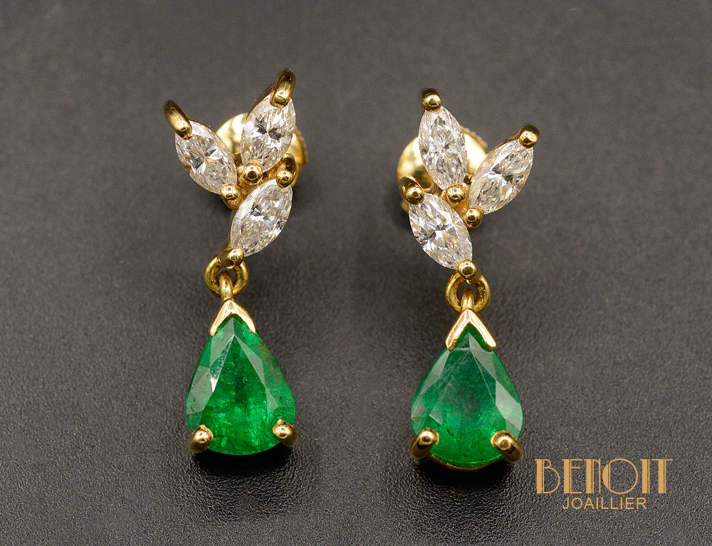 Boucles d'Oreilles Diamants Emeraudes - Image 4