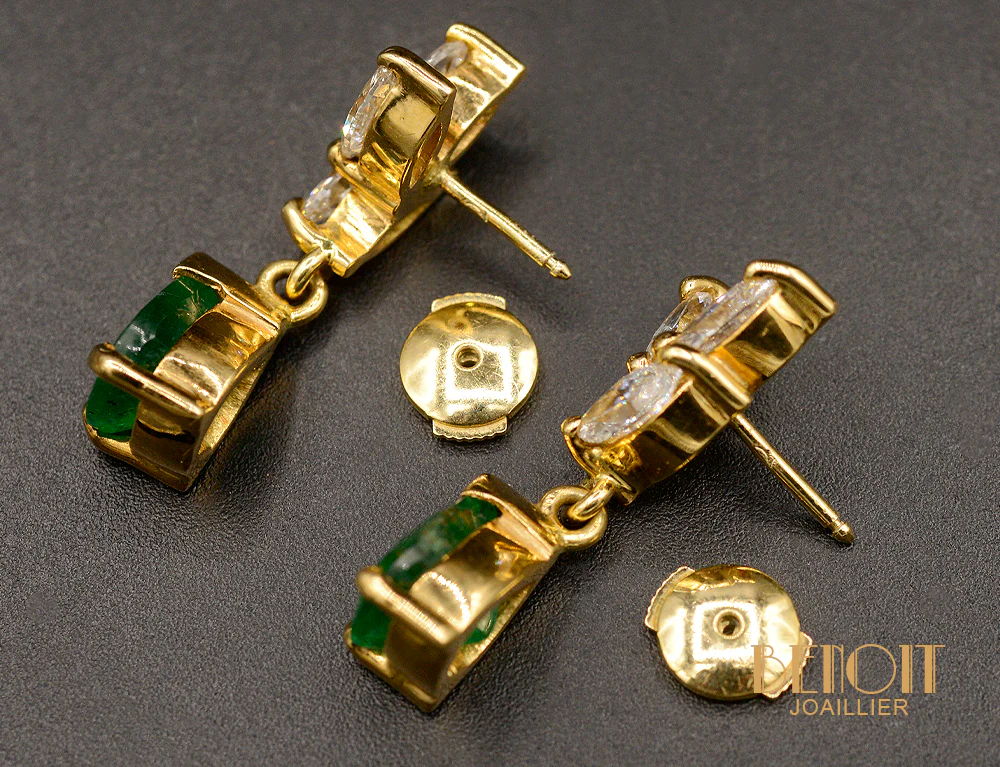 Boucles d'Oreilles Diamants Emeraudes - Image 6