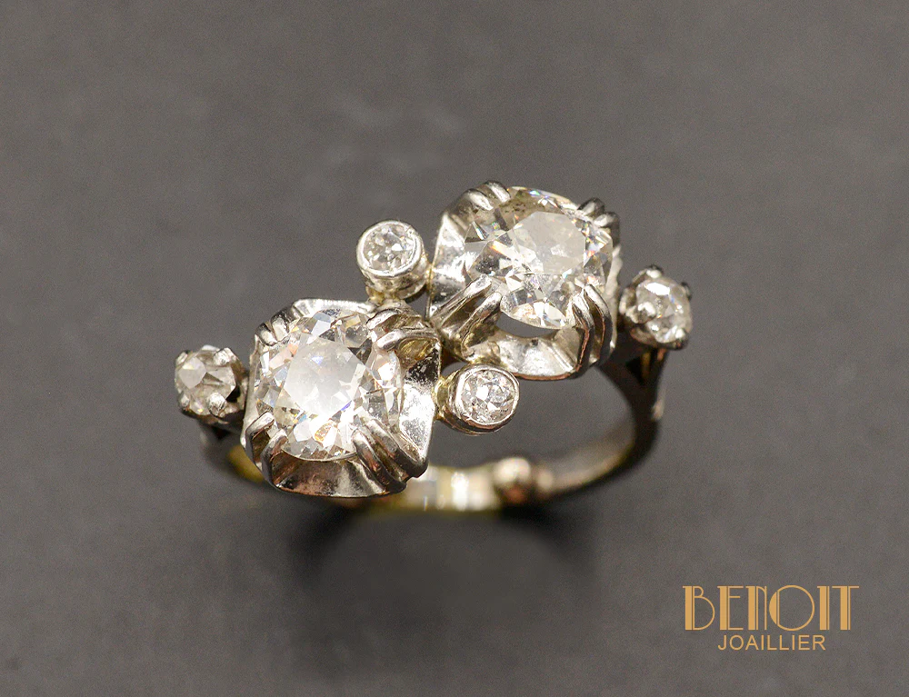 Bague Toi et Moi Or et Platine Diamants - Image 2