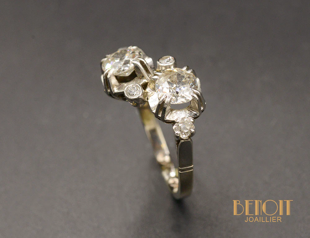 Bague Toi et Moi Or et Platine Diamants - Image 3