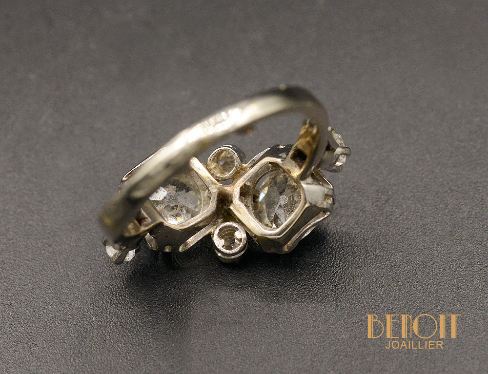 Bague Toi et Moi Or et Platine Diamants - Image 4
