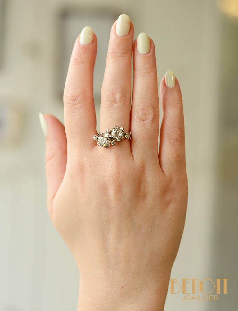 Bague Toi et Moi Or et Platine Diamants - Image 5