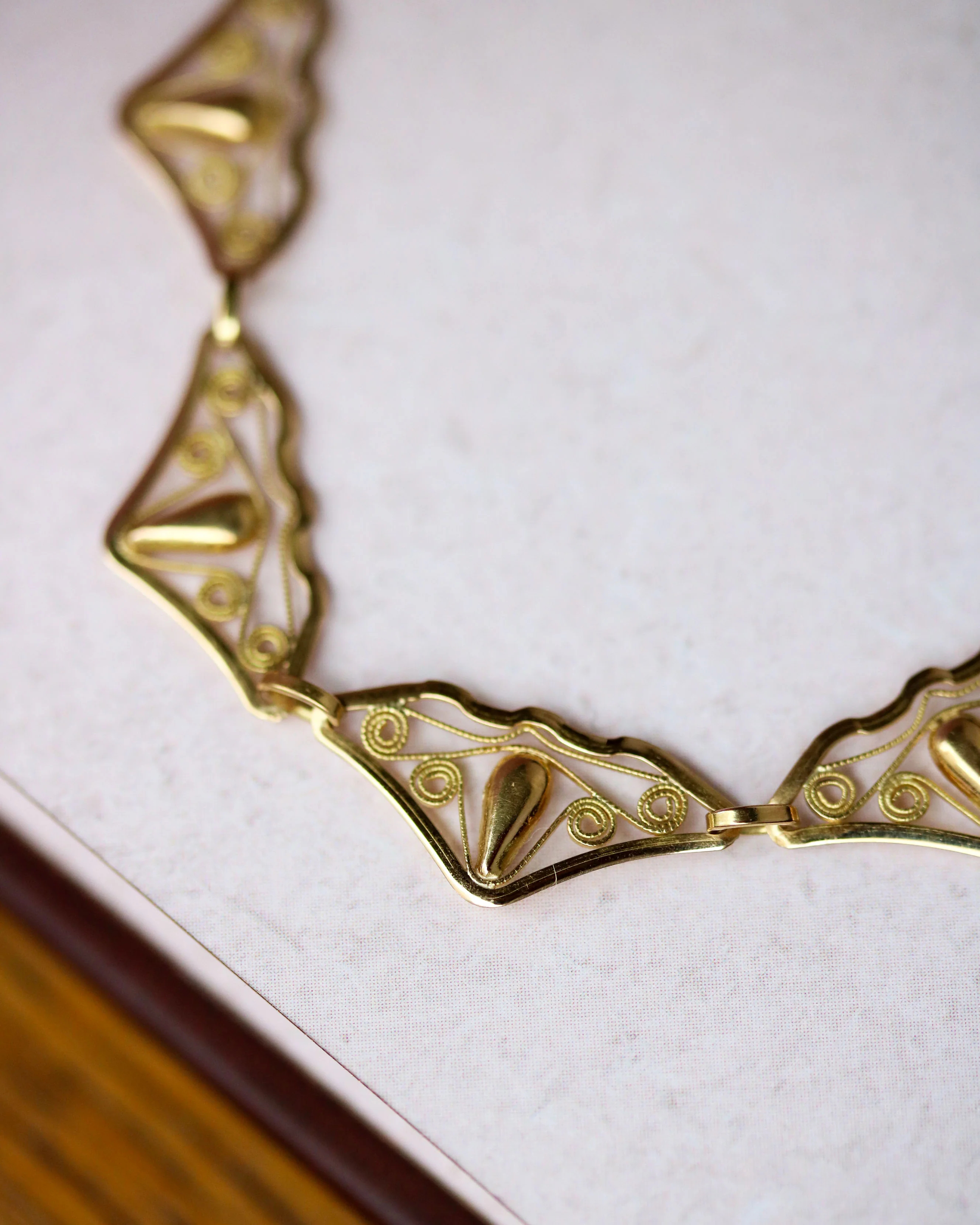 Collier Draperie Ancien Court Maille Filigrane Or Jaune - Image 3