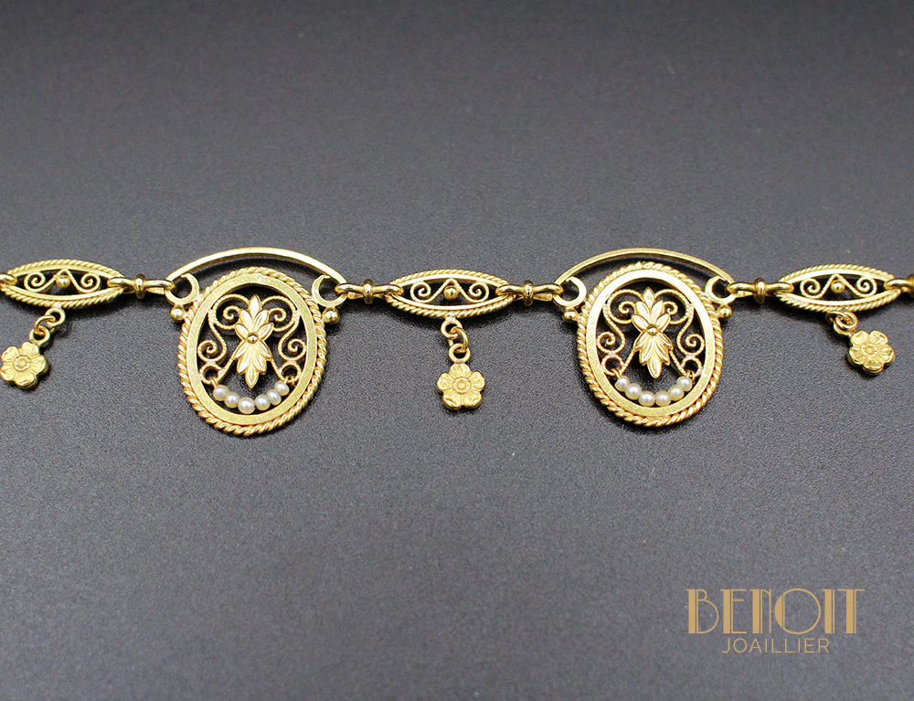 Collier Draperie Or Perles Fines - Image 2