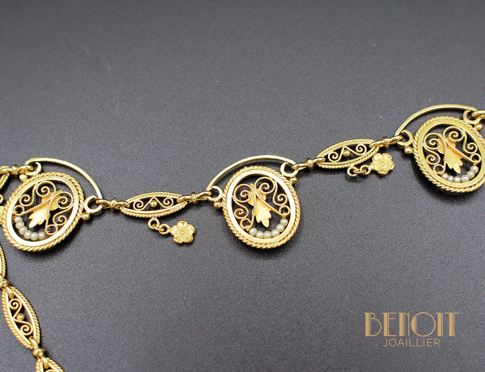 Collier Draperie Or Perles Fines - Image 4
