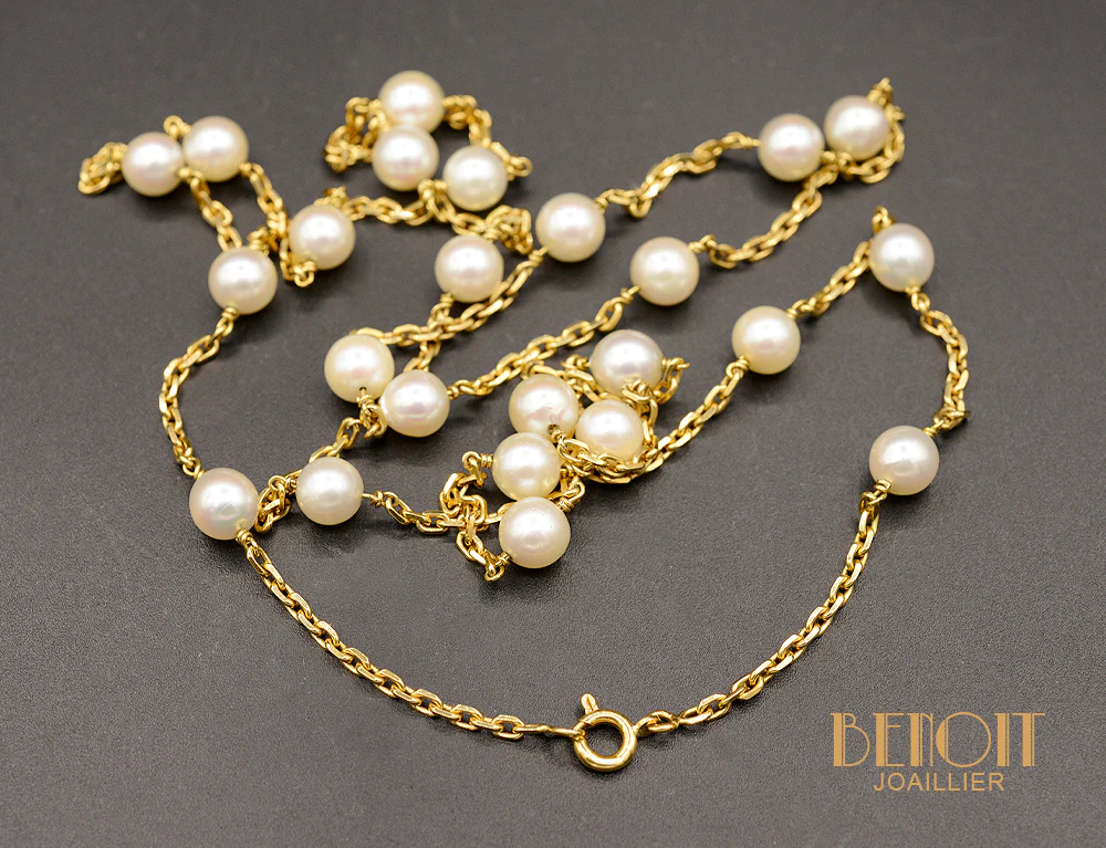 Collier Perles et Chaine Or Jaune - Image 3