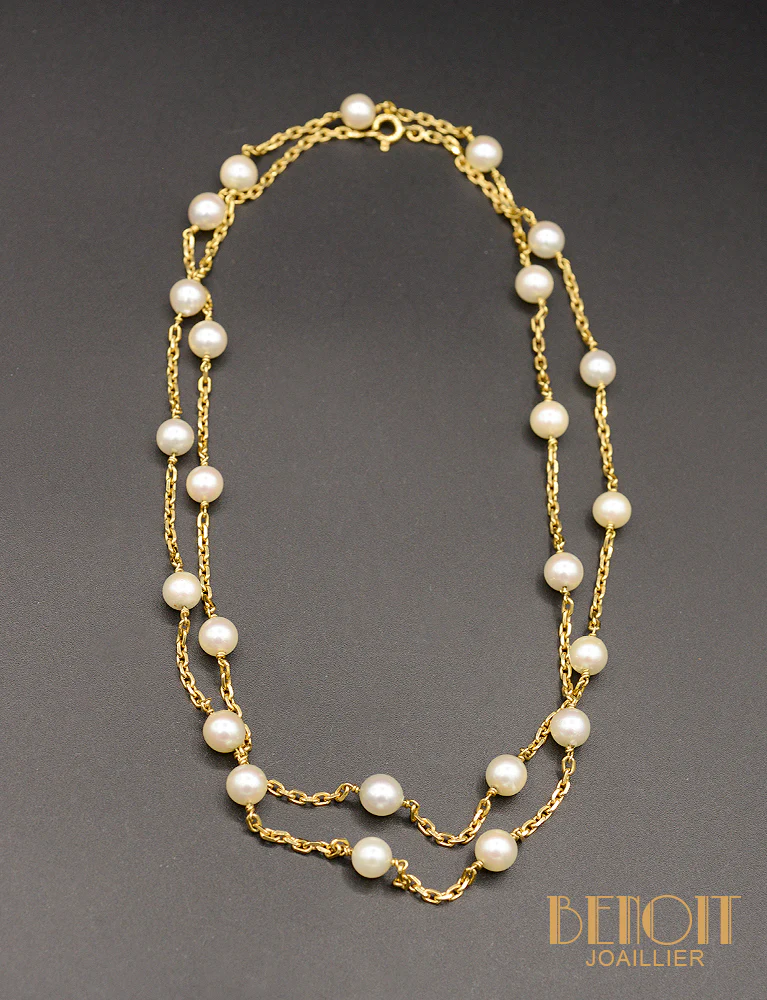 Collier Perles et Chaine Or Jaune - Image 5