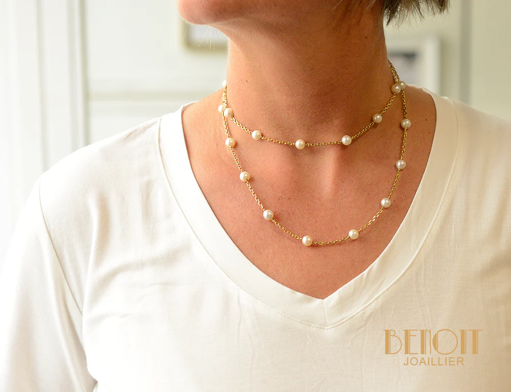 Collier Perles et Chaine Or Jaune - Image 6