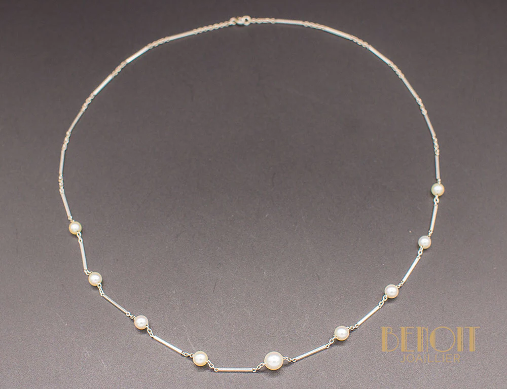 Collier Platine et Perles