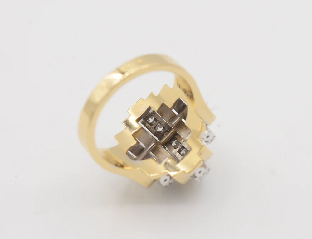 Bague Benoit Joaillier "Godrons et Diamants" Or Jaune et Blanc - Image 4