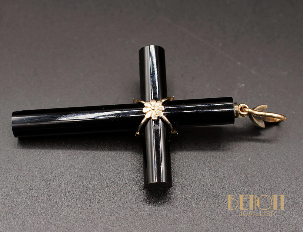Croix Ancienne Onyx et Diamants - Image 3