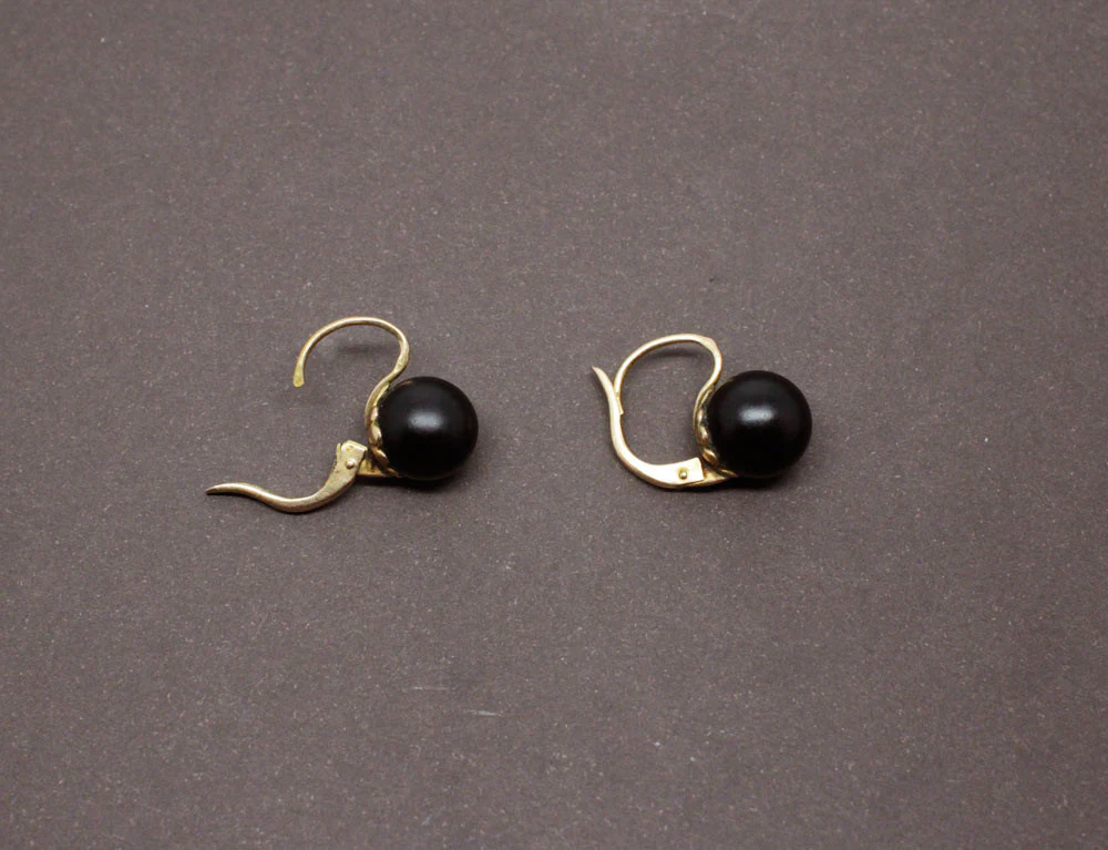 Dormeuses Anciennes Perles de Jais Noir - Image 3