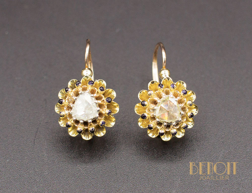 Dormeuses XIXe Diamants Taille Rose