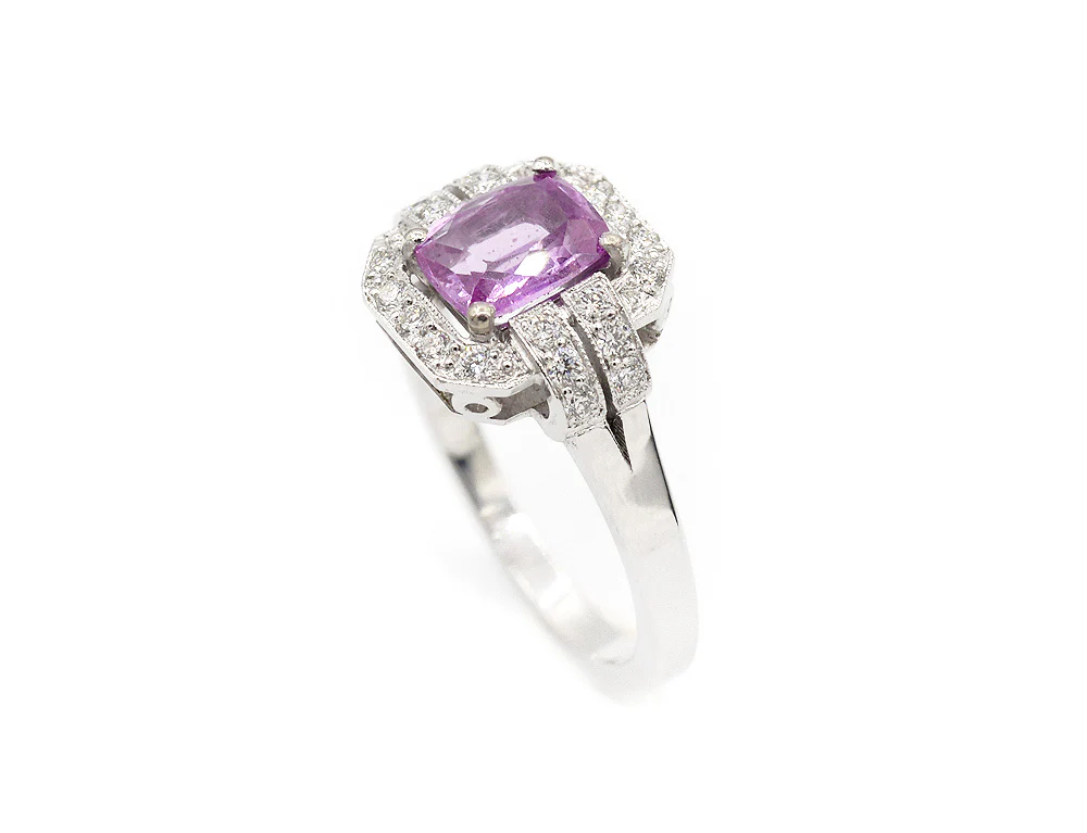 Bague Création Benoit Joaillier "Rectangle Pans Coupés Art Déco" Saphir rose 1,32ct - Image 3