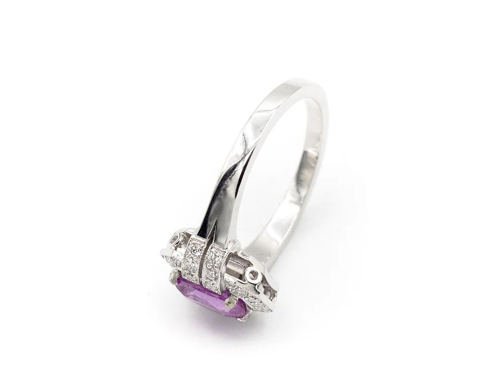 Bague Création Benoit Joaillier "Rectangle Pans Coupés Art Déco" Saphir rose 1,32ct - Image 4