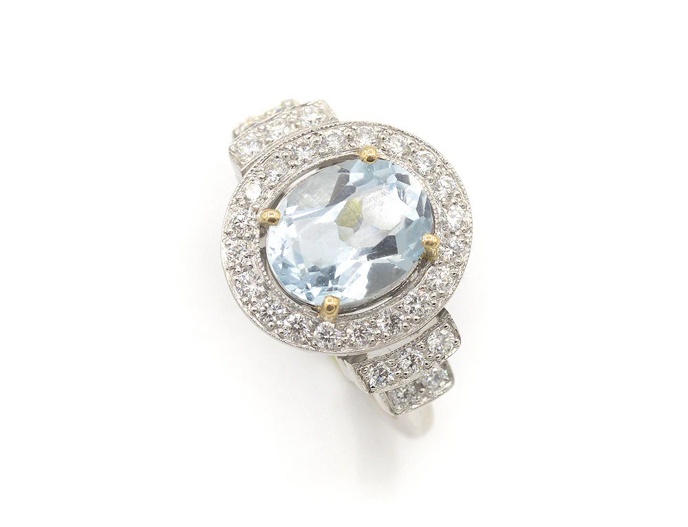 Bague Création Benoit Joaillier "Aigue Marine Entourage Diamants" - Image 3