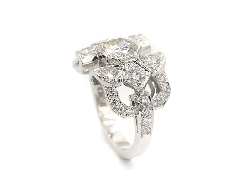 Bague Création Benoit Joaillier "Fleur Style Art Déco" Diamant 0,91 ct F-VVS1 - Image 3