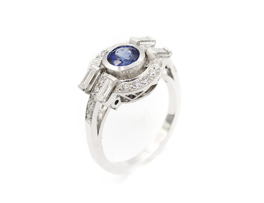 Bague Création Benoit Joaillier "Ronde Double Baguettes" Saphir 0,92ct