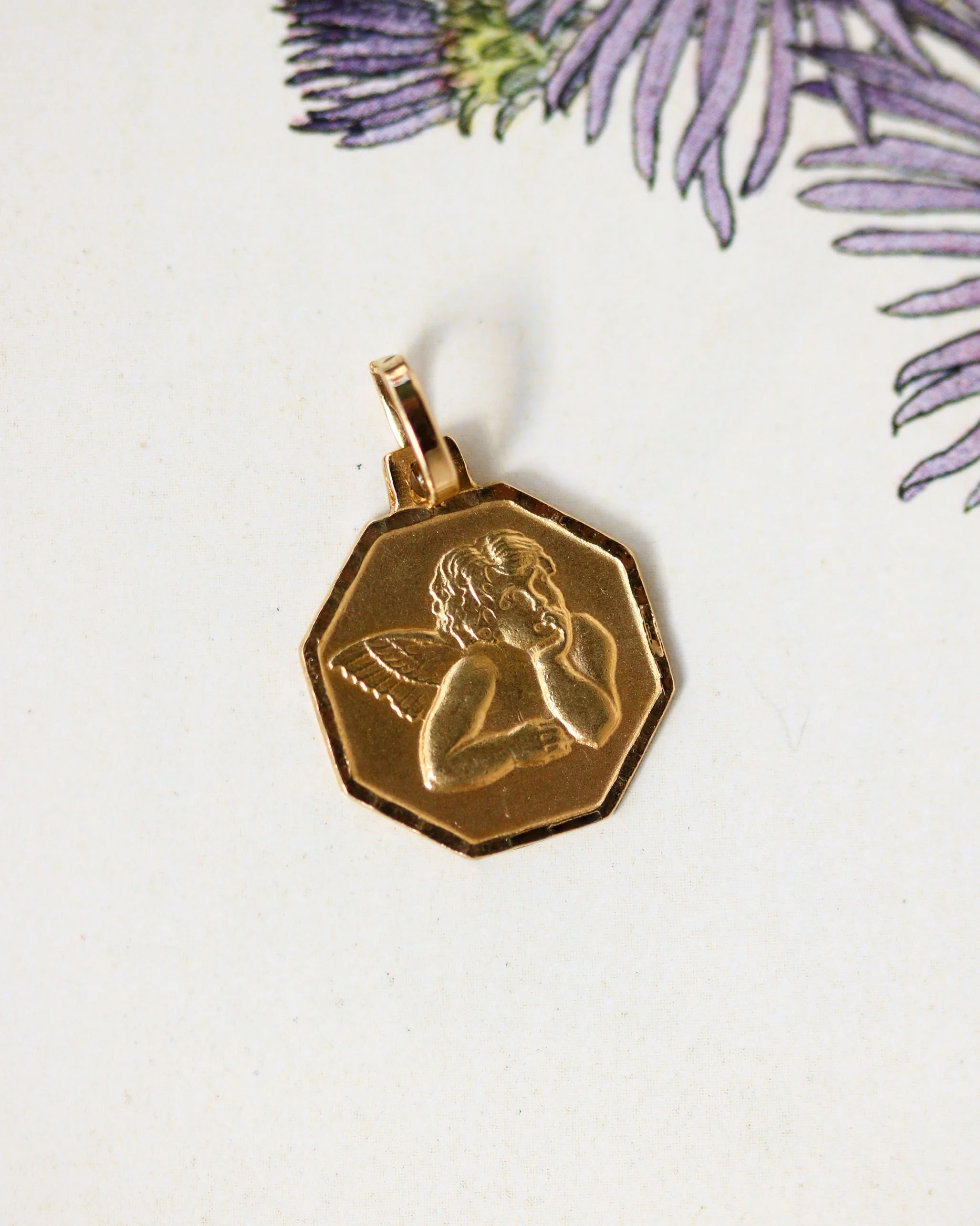 Médaille Ange Octogonale Or Jaune