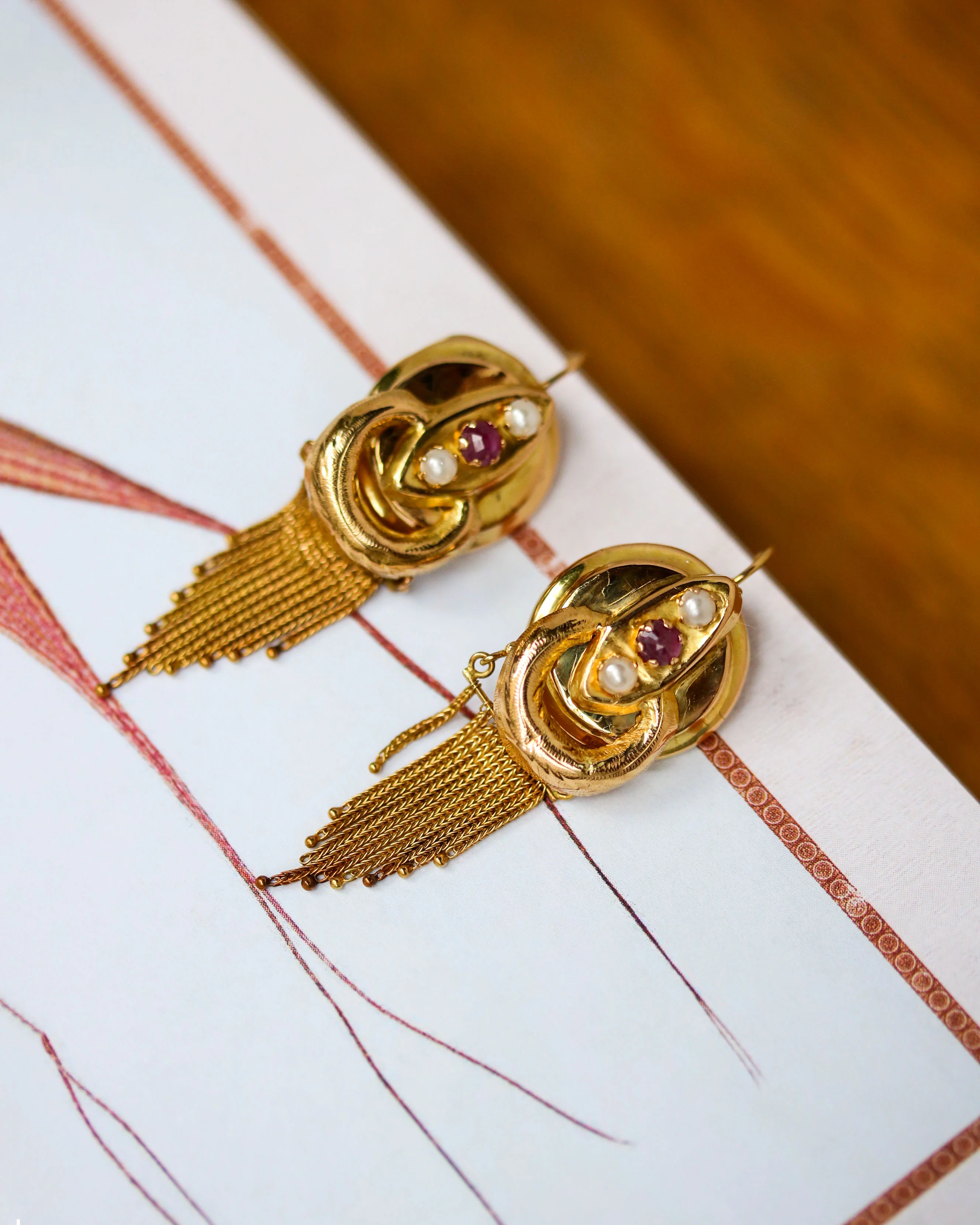 Paire de Boucles d'Oreilles Napoléon III Perles fines Rubis - Image 3