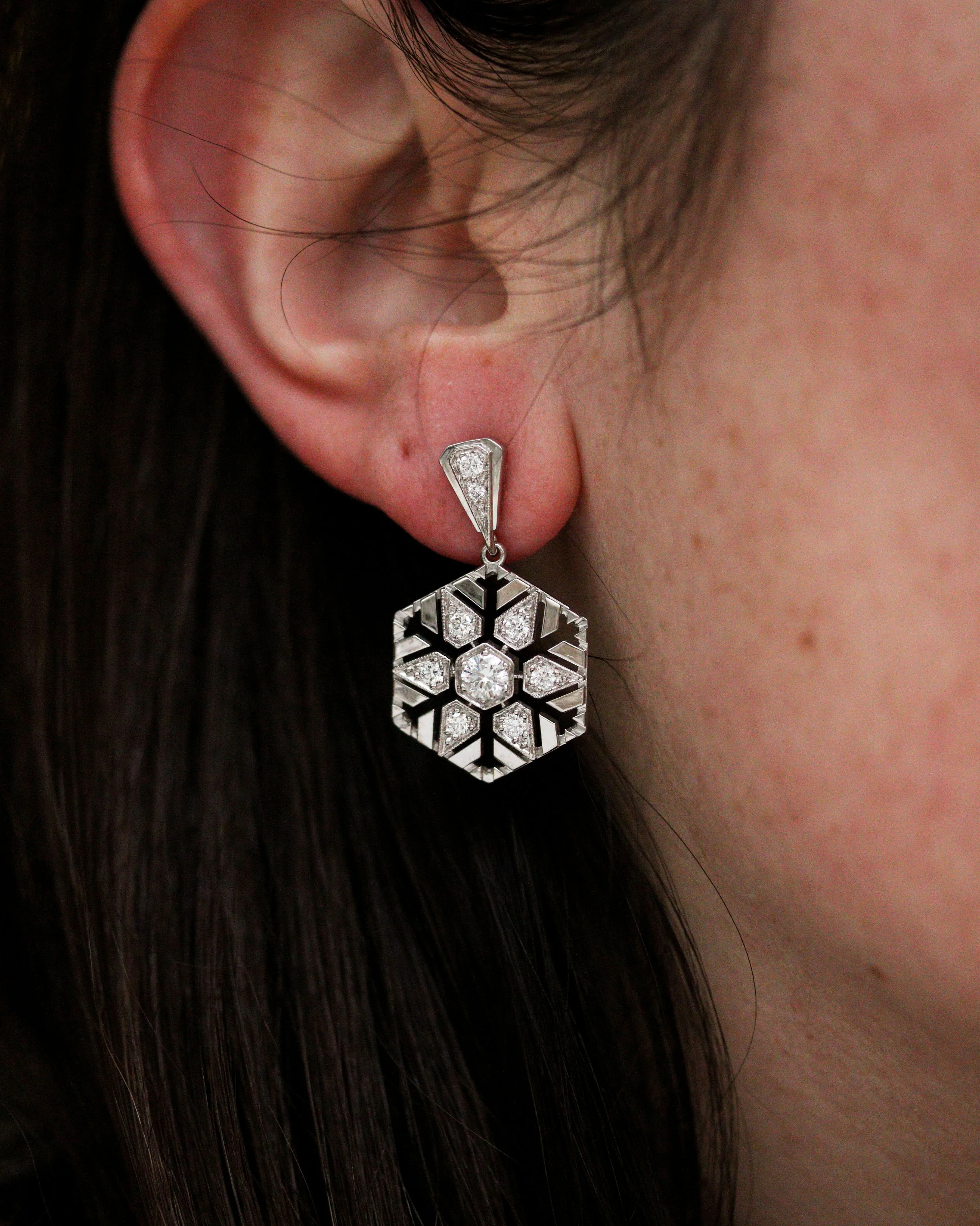 Boucles d'Oreilles Création Benoit Joaillier "Flocon" Or et Diamants - Image 6
