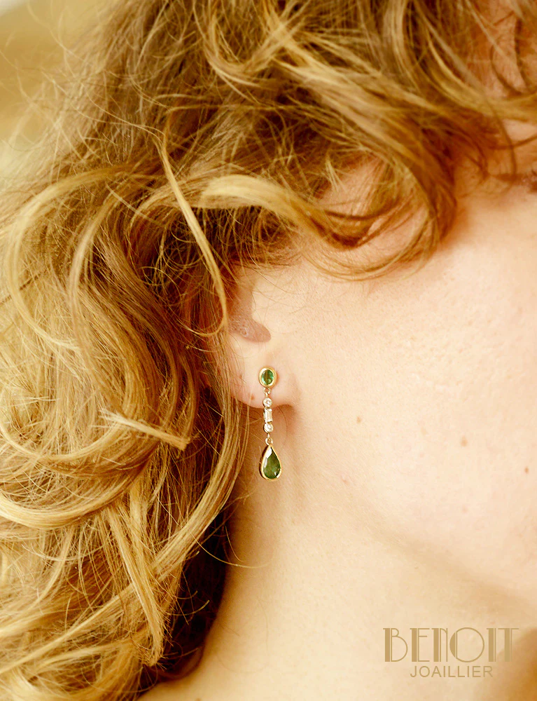 Boucles d'Oreilles Emeraudes Poires - Image 4