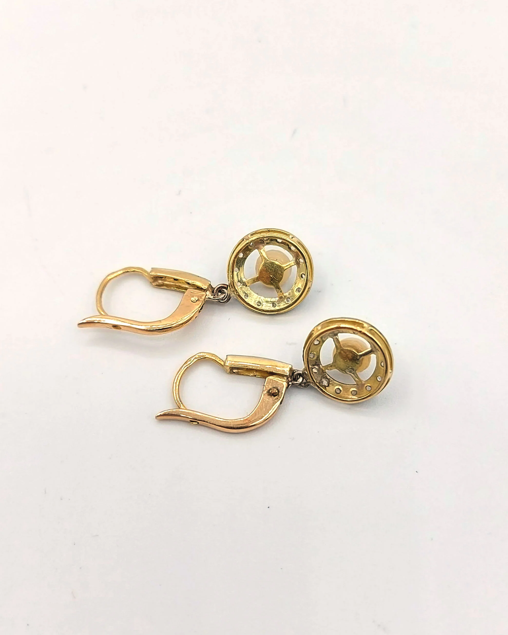 Paire de Dormeuses Ancienne Perle fine et Diamants Rose - Image 5