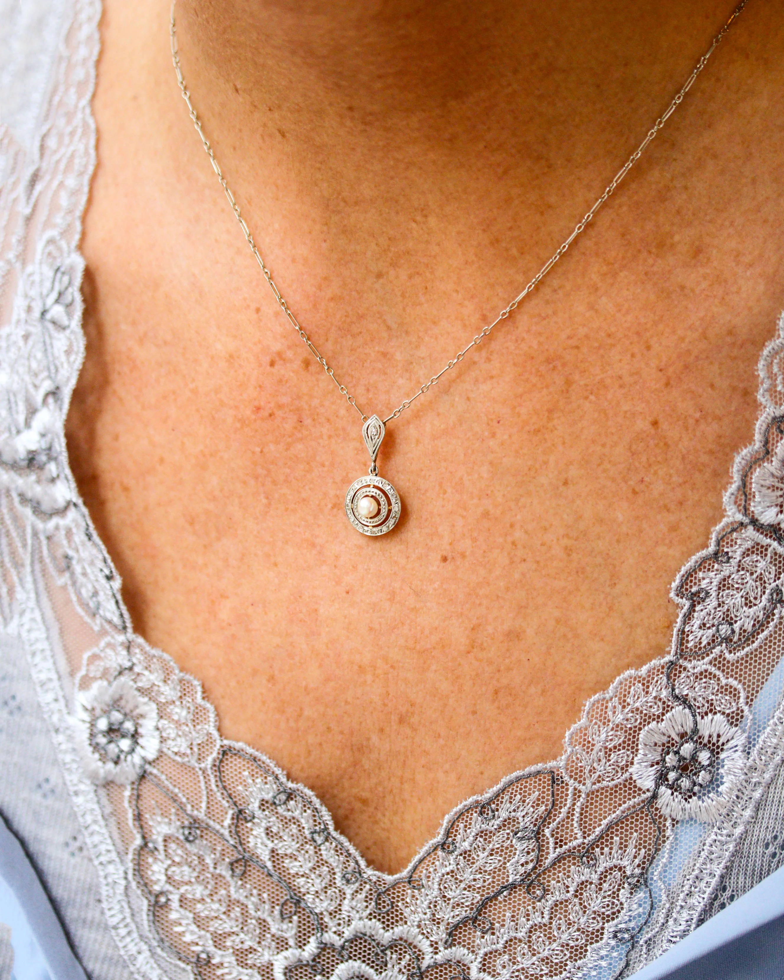Pendentif Ancien Or, Perle et Diamants - Image 2