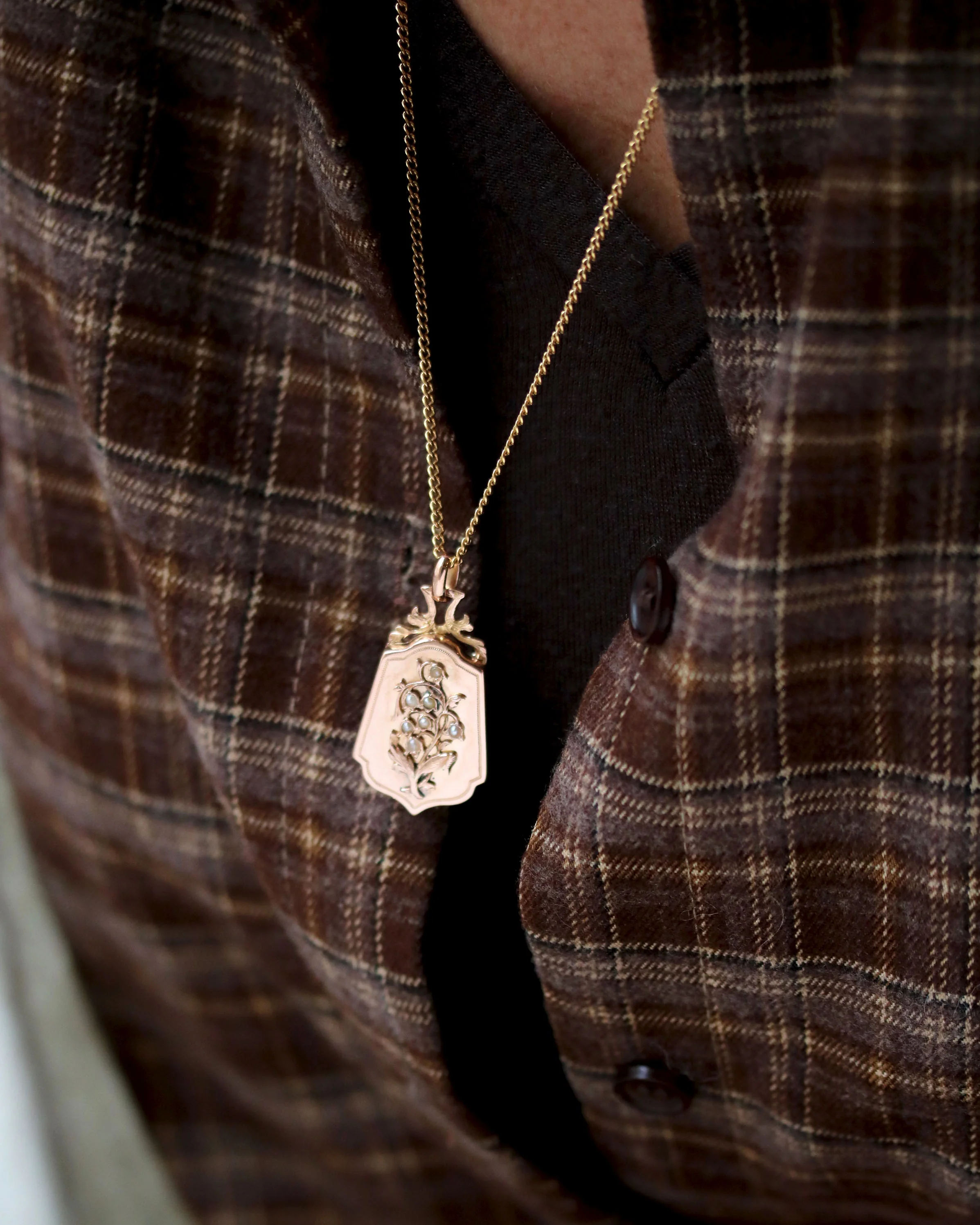 Pendentif Napoléon III Ouvrant Or Rose et Perles Fines - Image 5