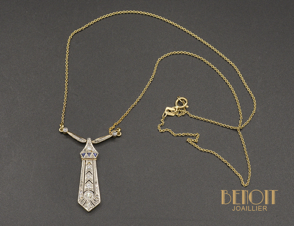 Pendentif Art Déco Diamants et Saphirs