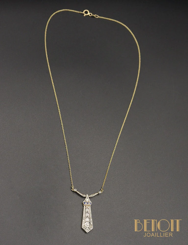 Pendentif Art Déco Diamants et Saphirs - Image 4