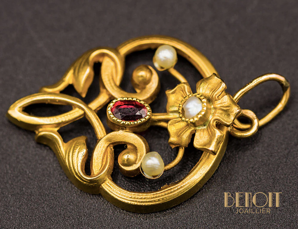Pendentif Art Nouveau Or Jaune - Image 3