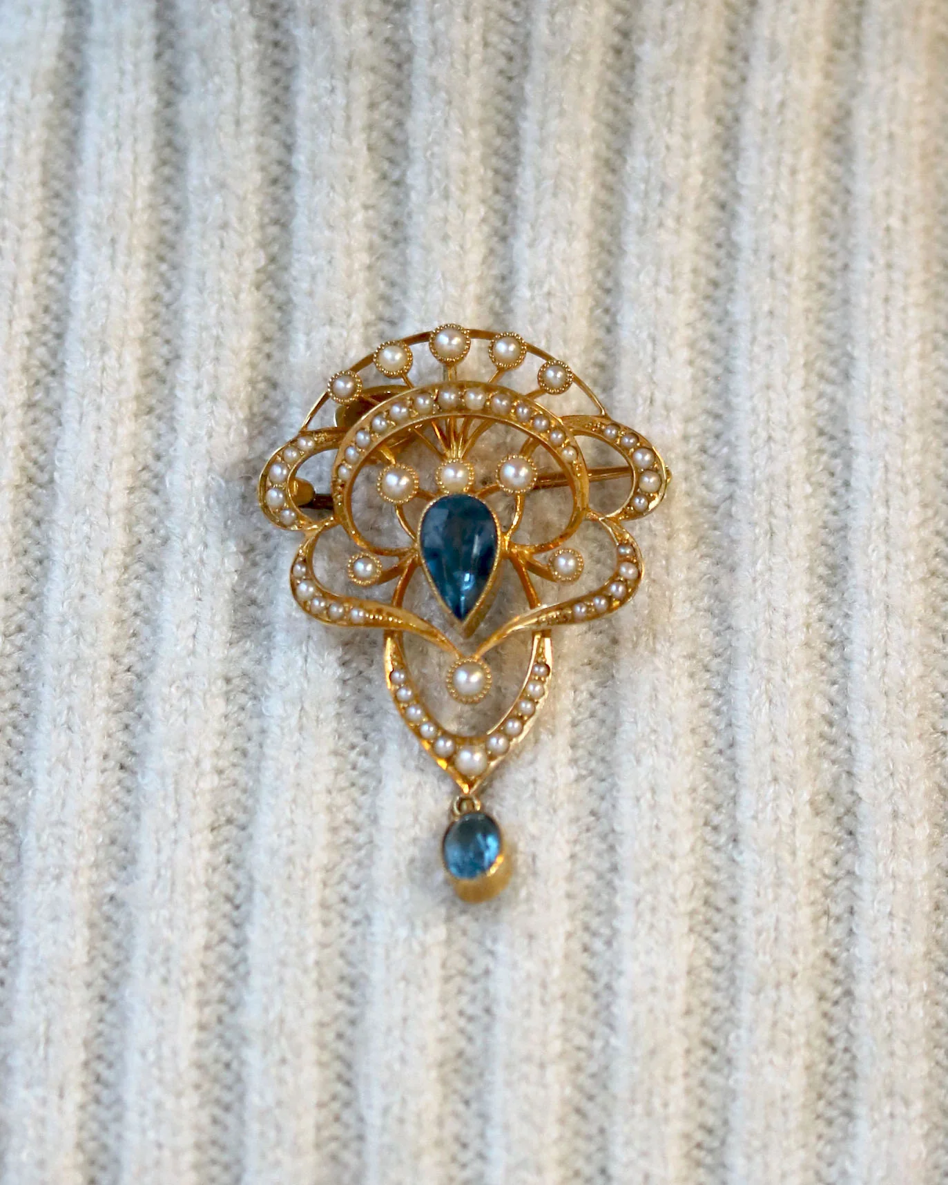 Pendentif Broche Or Jaune Perles Aigue Marine - Image 5