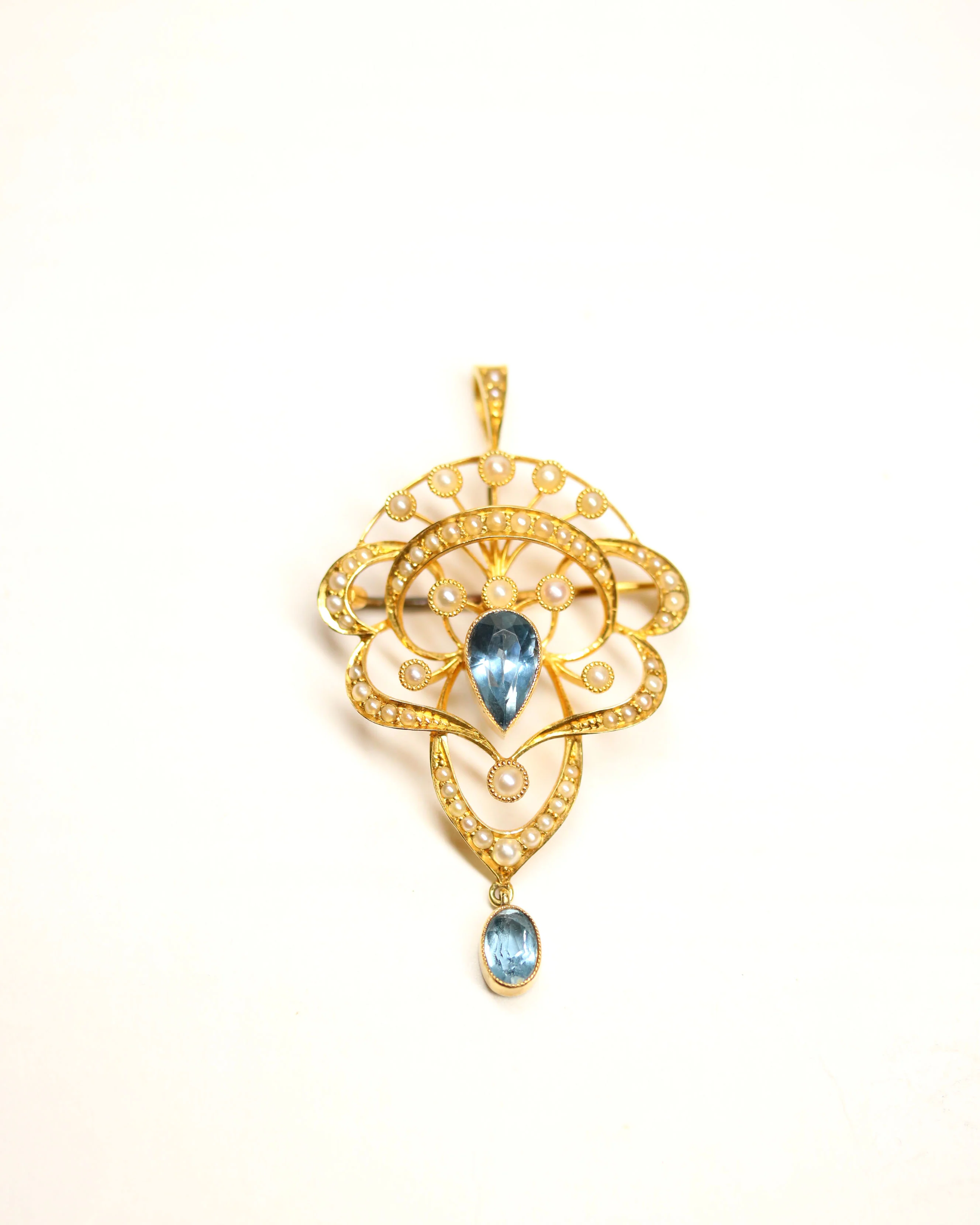 Pendentif Broche Or Jaune Perles Aigue Marine - Image 7