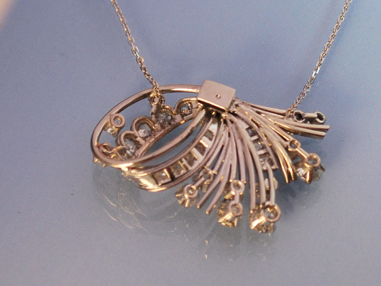 Pendentif/collier platine or diamants 1940 - Image 3