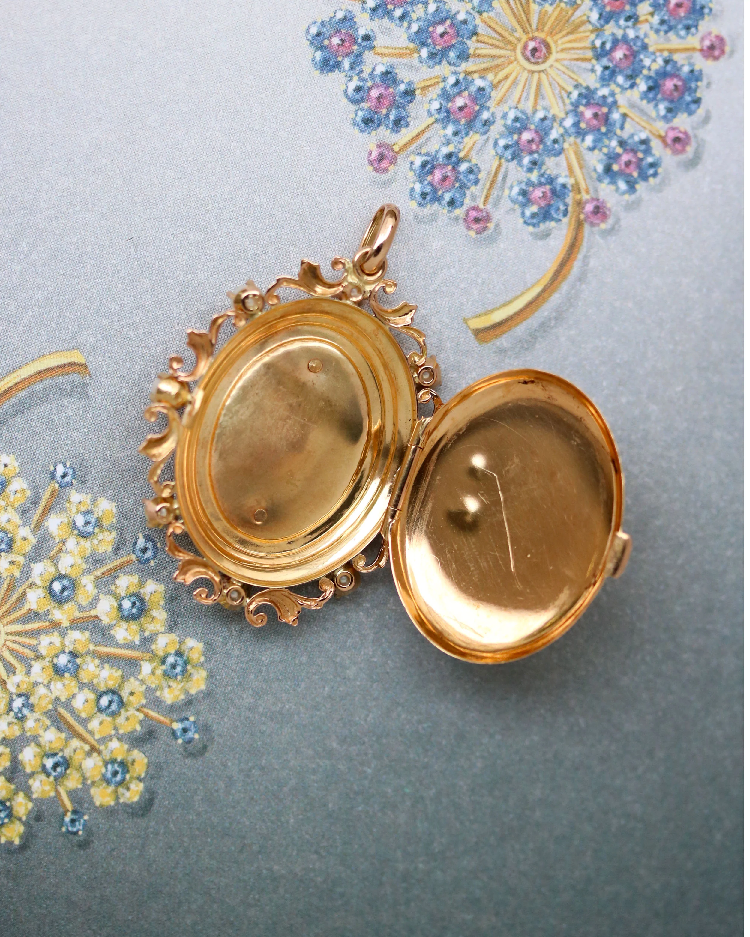 Pendentif Ouvrant Deux Ors Grenat et perles - Image 4