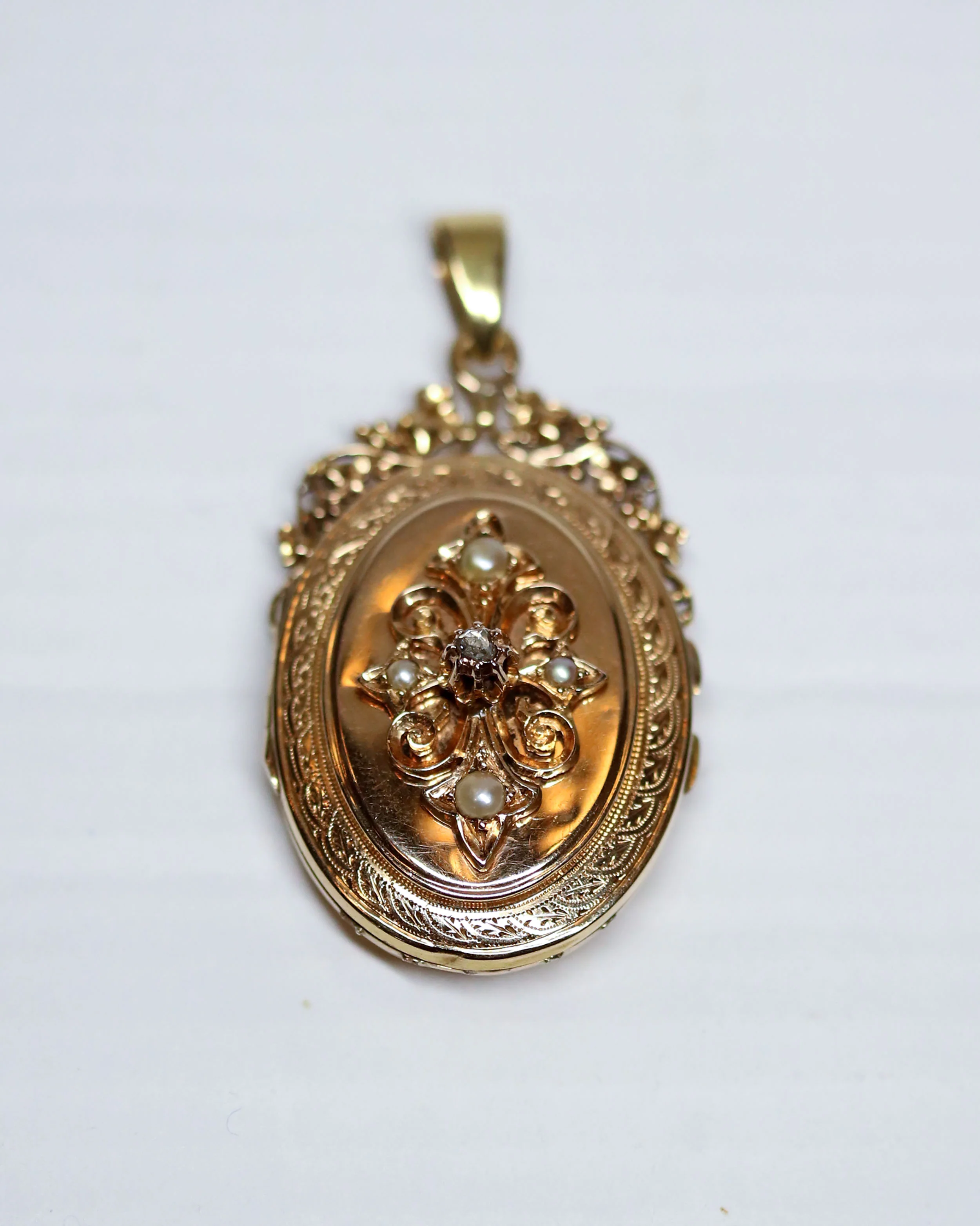 Pendentif Ouvrant Or Rose Diamant et Perles - Image 6