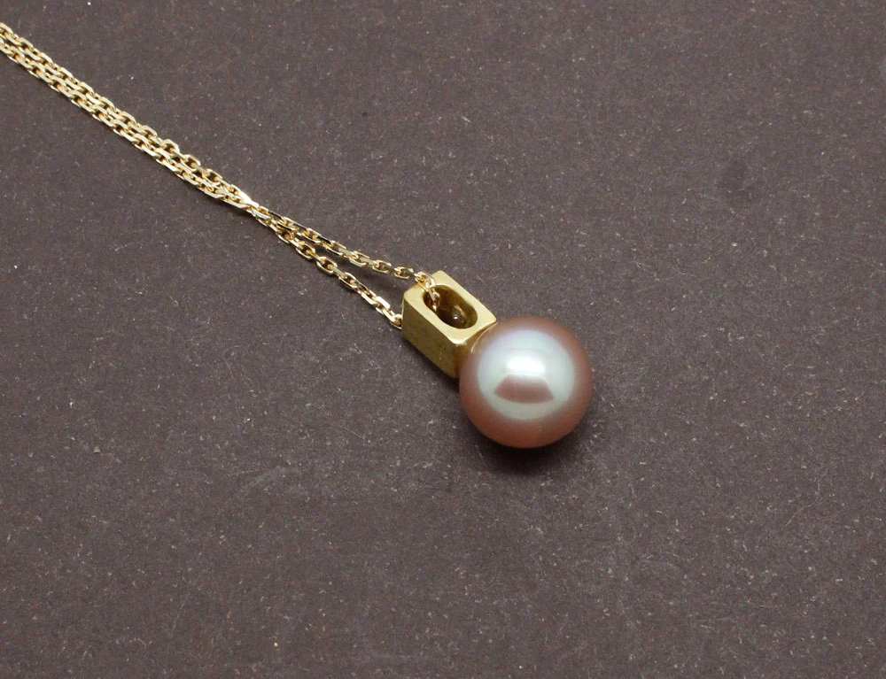 Pendentif Perle Rose et Diamant - Image 3