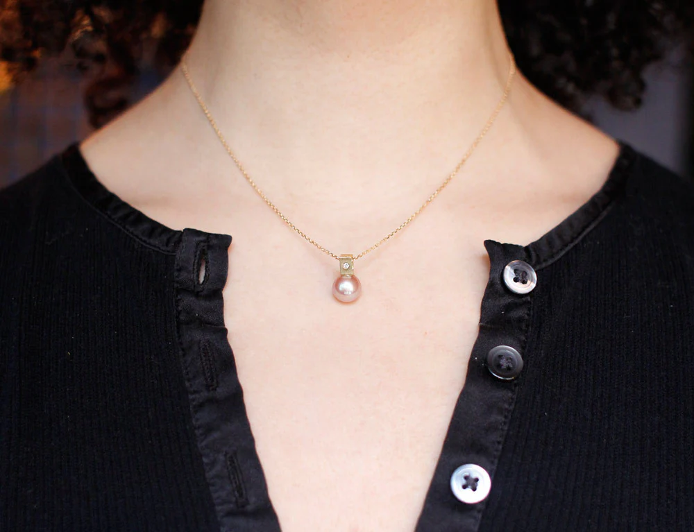 Pendentif Perle Rose et Diamant - Image 4