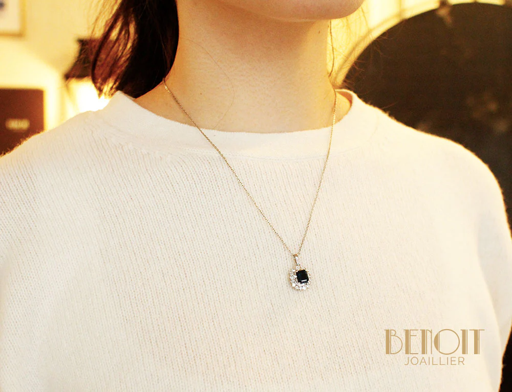 Pendentif Saphir Entourage Diamants - Image 5